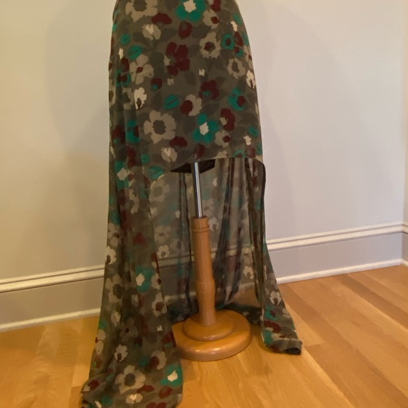L’Amour High/Low Skirt Shirt In Front Long in Back Olive Green Print Womens L - Picture 4 of 13